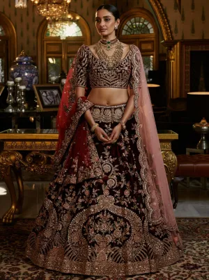 Burgundy Josheena Bridal Lehenga Set