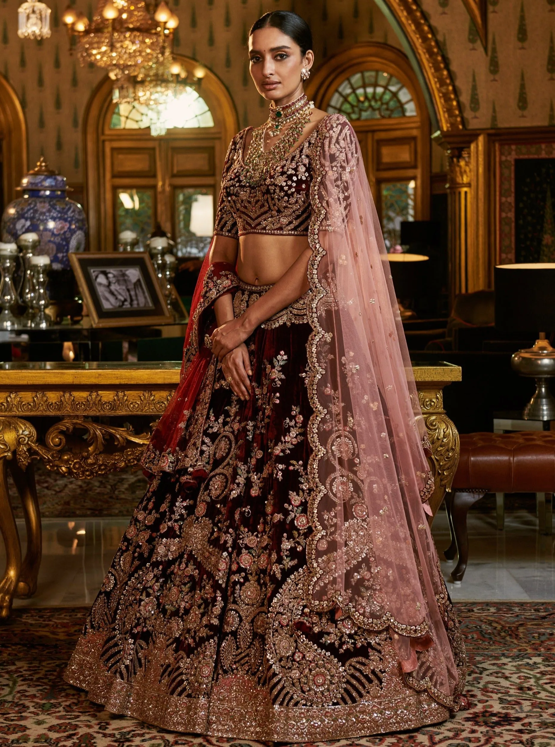 Burgundy Josheena Bridal Lehenga Set
