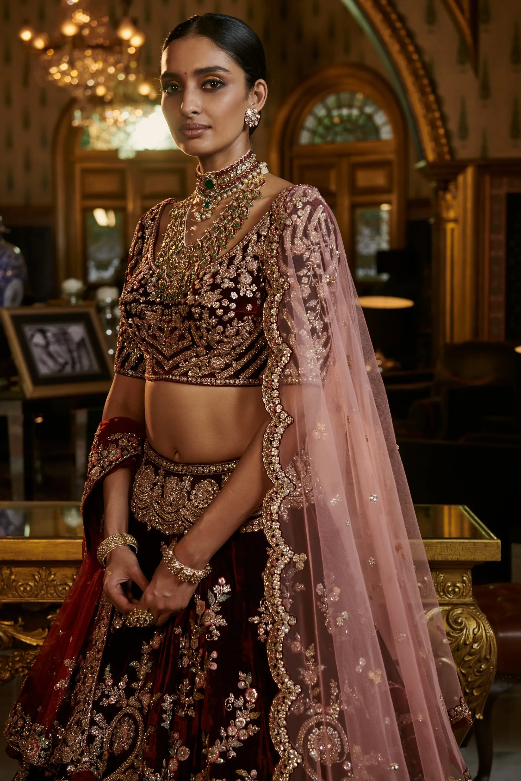 Burgundy Josheena Bridal Lehenga Set