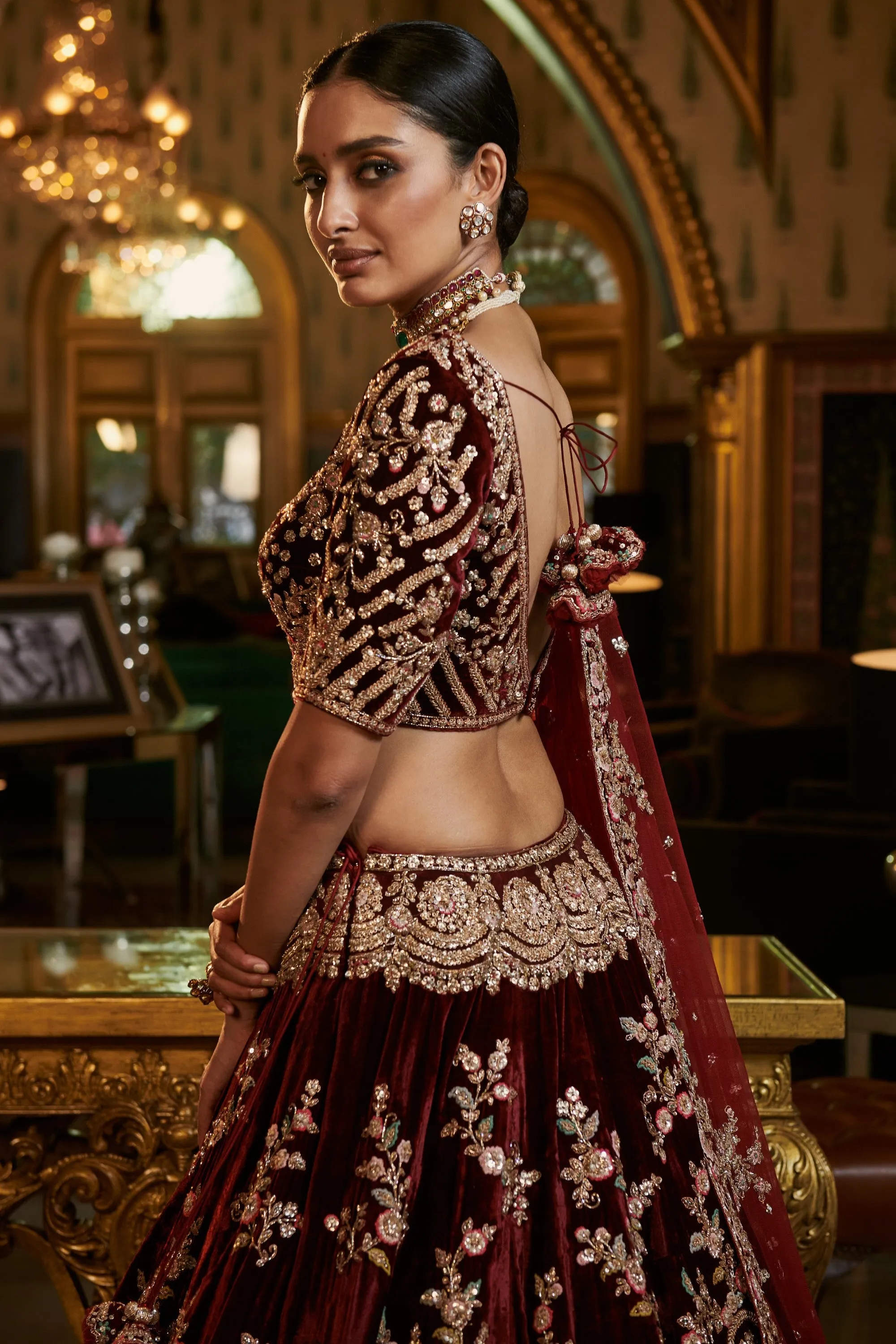 Burgundy Josheena Bridal Lehenga Set