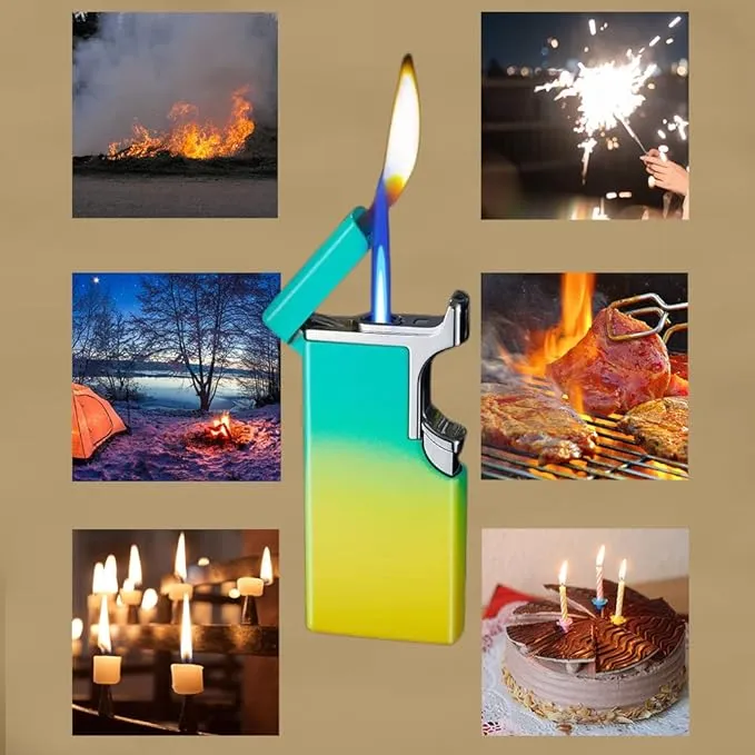 Butane Lighter Cool Lighters Dual Flame Lighter Windproof Lighter Cool Inflatable Blue Flame Candle Kitchen Barbecue Men's Camping Gifts (Without Butane)