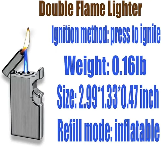 Butane Lighter Cool Lighters Dual Flame Lighter Windproof Lighter Cool Inflatable Blue Flame Candle Kitchen Barbecue Men's Camping Gifts (Without Butane)