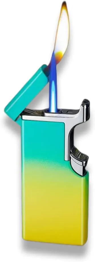 Butane Lighter Cool Lighters Dual Flame Lighter Windproof Lighter Cool Inflatable Blue Flame Candle Kitchen Barbecue Men's Camping Gifts (Without Butane)