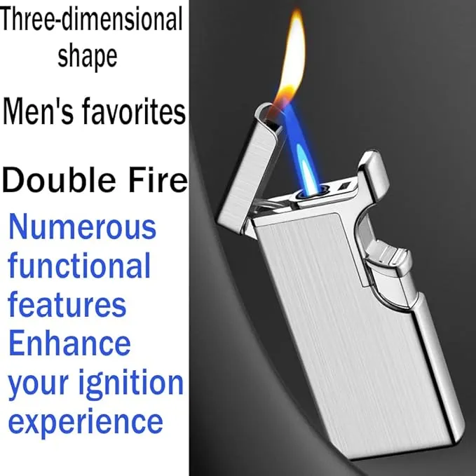 Butane Lighter Cool Lighters Dual Flame Lighter Windproof Lighter Cool Inflatable Blue Flame Candle Kitchen Barbecue Men's Camping Gifts (Without Butane)
