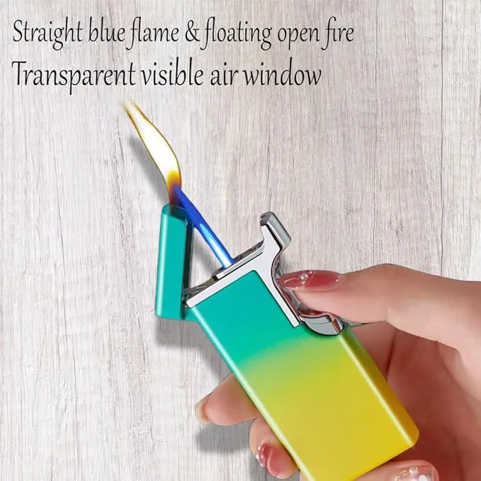 Butane Lighter Cool Lighters Dual Flame Lighter Windproof Lighter Cool Inflatable Blue Flame Candle Kitchen Barbecue Men's Camping Gifts (Without Butane)