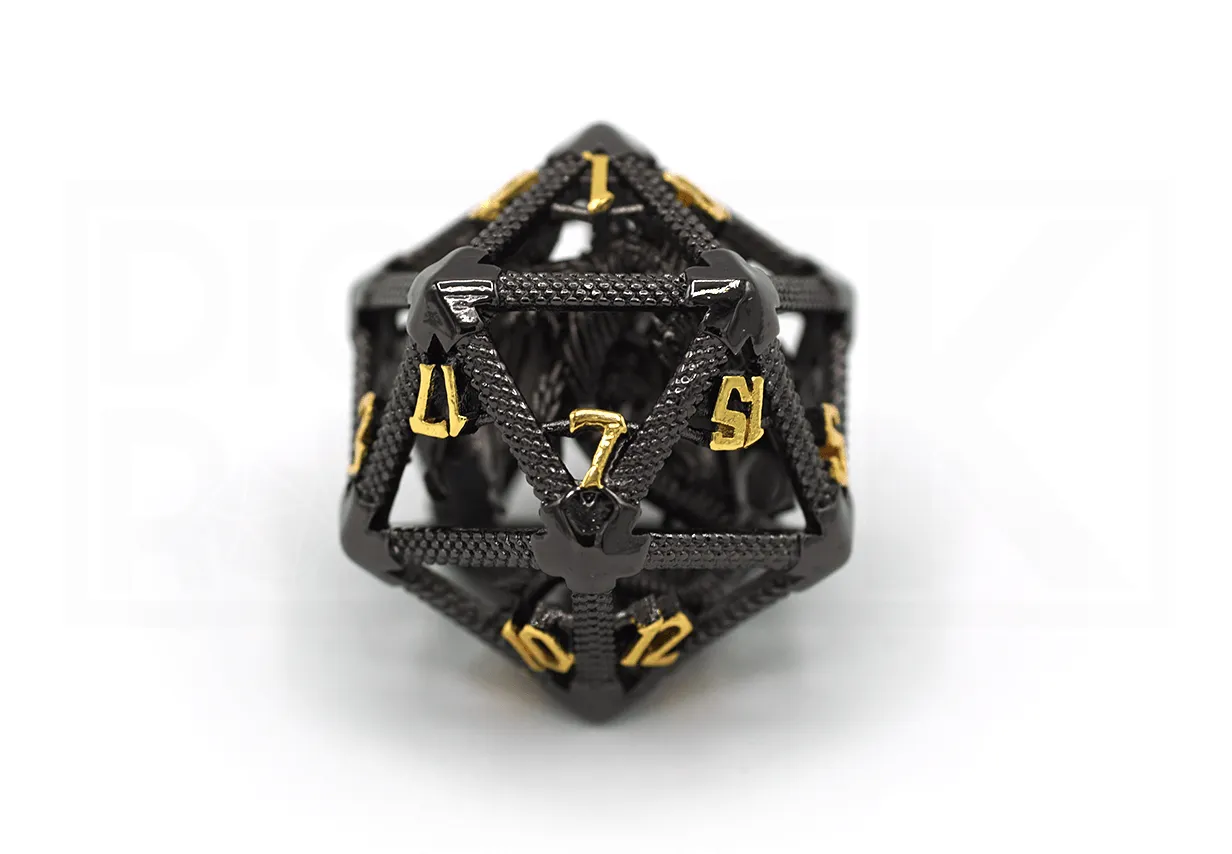 Caged Dragon D20 - Black & Gold
