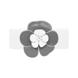 Camellia Crystal Medium Grey White Hair Clip