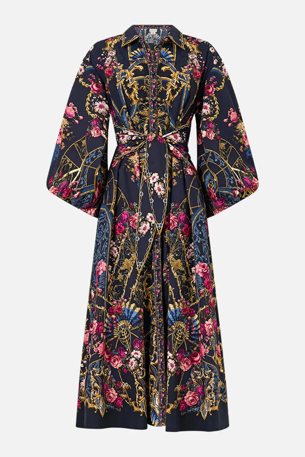 CAMILLA Waist Tie Shirt Dress with Bubble Sleeve - Ornate On A Plate