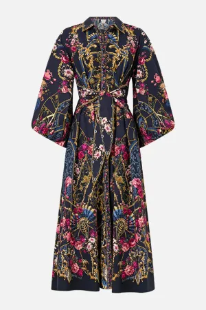 CAMILLA Waist Tie Shirt Dress with Bubble Sleeve - Ornate On A Plate