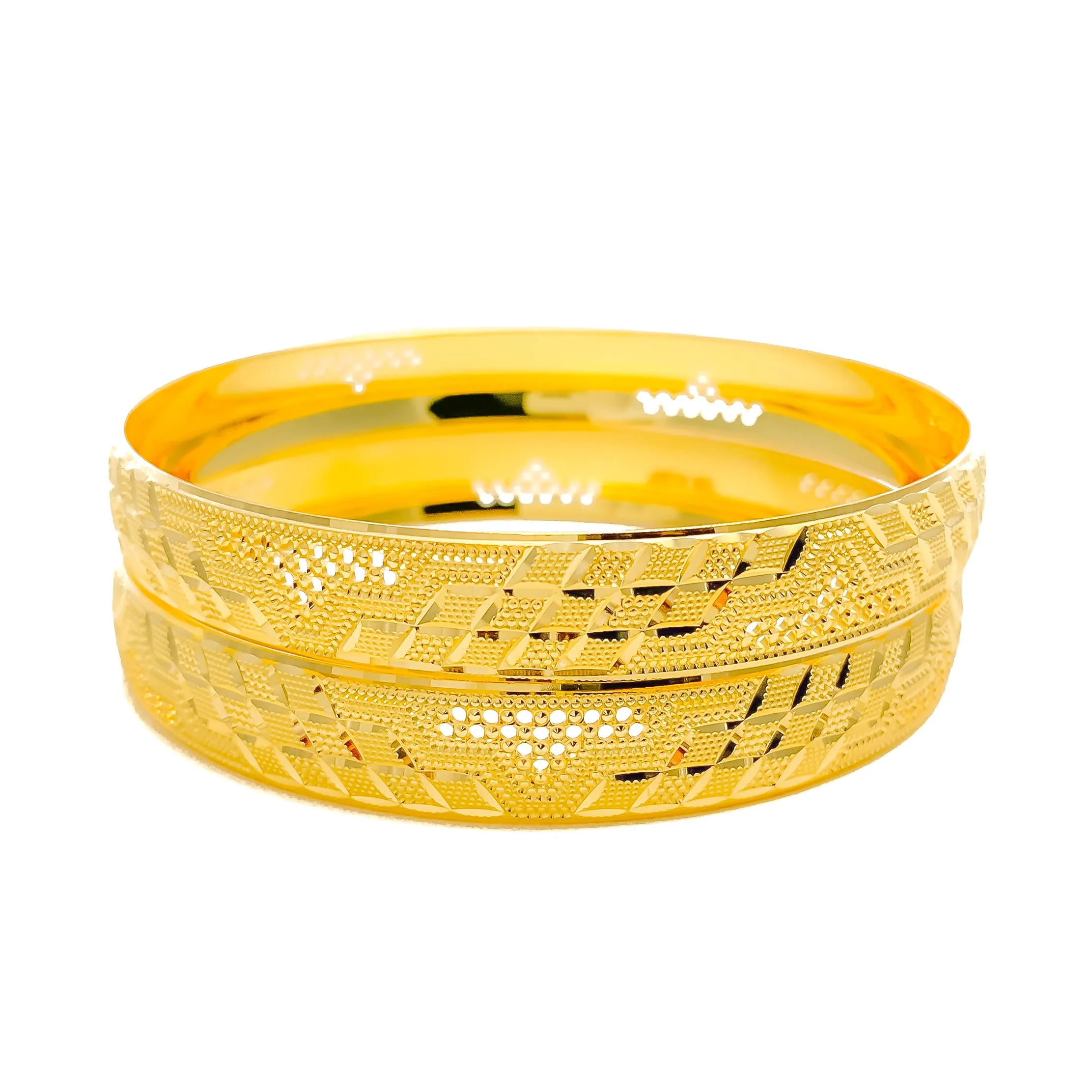 Classic Alluring Checkered 22k Gold Bangle Pair