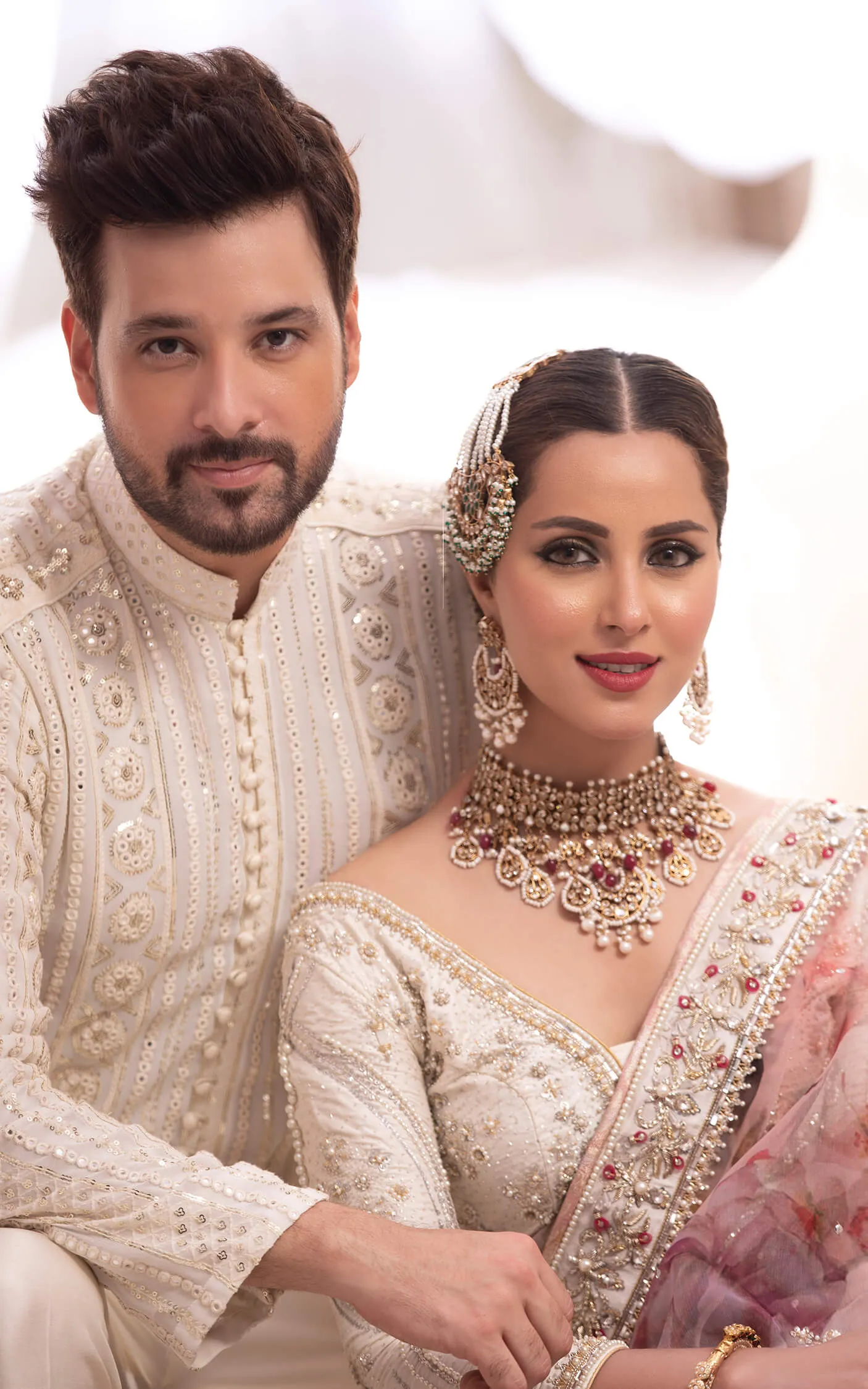 Classic Gold and Pink Lehenga with Choli and Dupatta Pakistani Bridal Dress in Floral Lehenga Choli Style #BS642