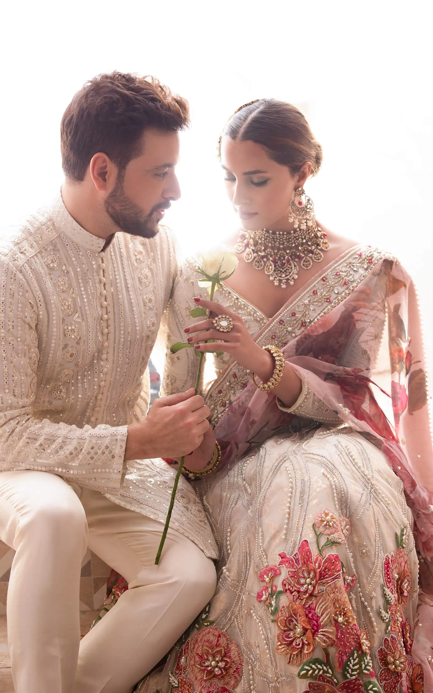 Classic Gold and Pink Lehenga with Choli and Dupatta Pakistani Bridal Dress in Floral Lehenga Choli Style #BS642