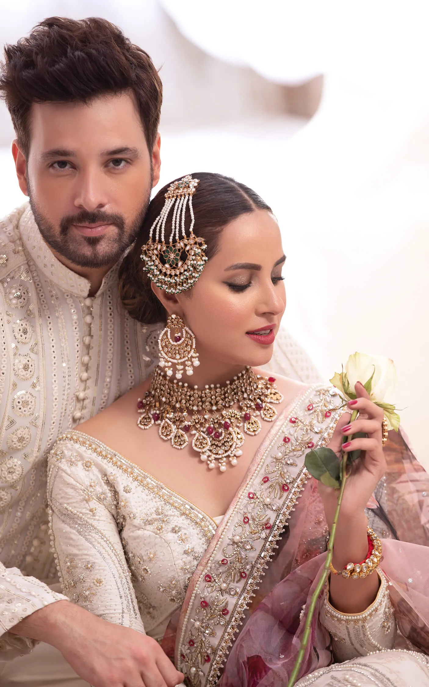 Classic Gold and Pink Lehenga with Choli and Dupatta Pakistani Bridal Dress in Floral Lehenga Choli Style #BS642