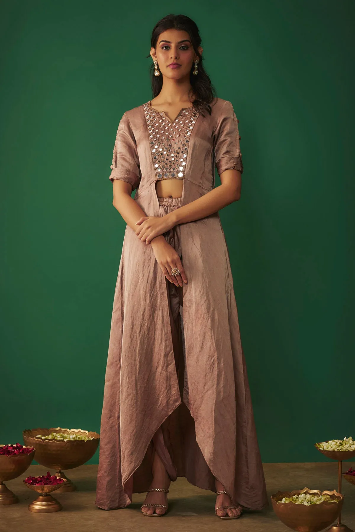 Coffee Front Open Kurta & Dhoti
