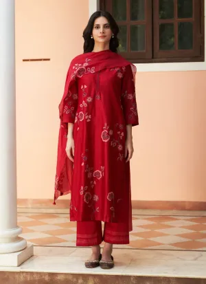 Crimson floral applique kurta set
