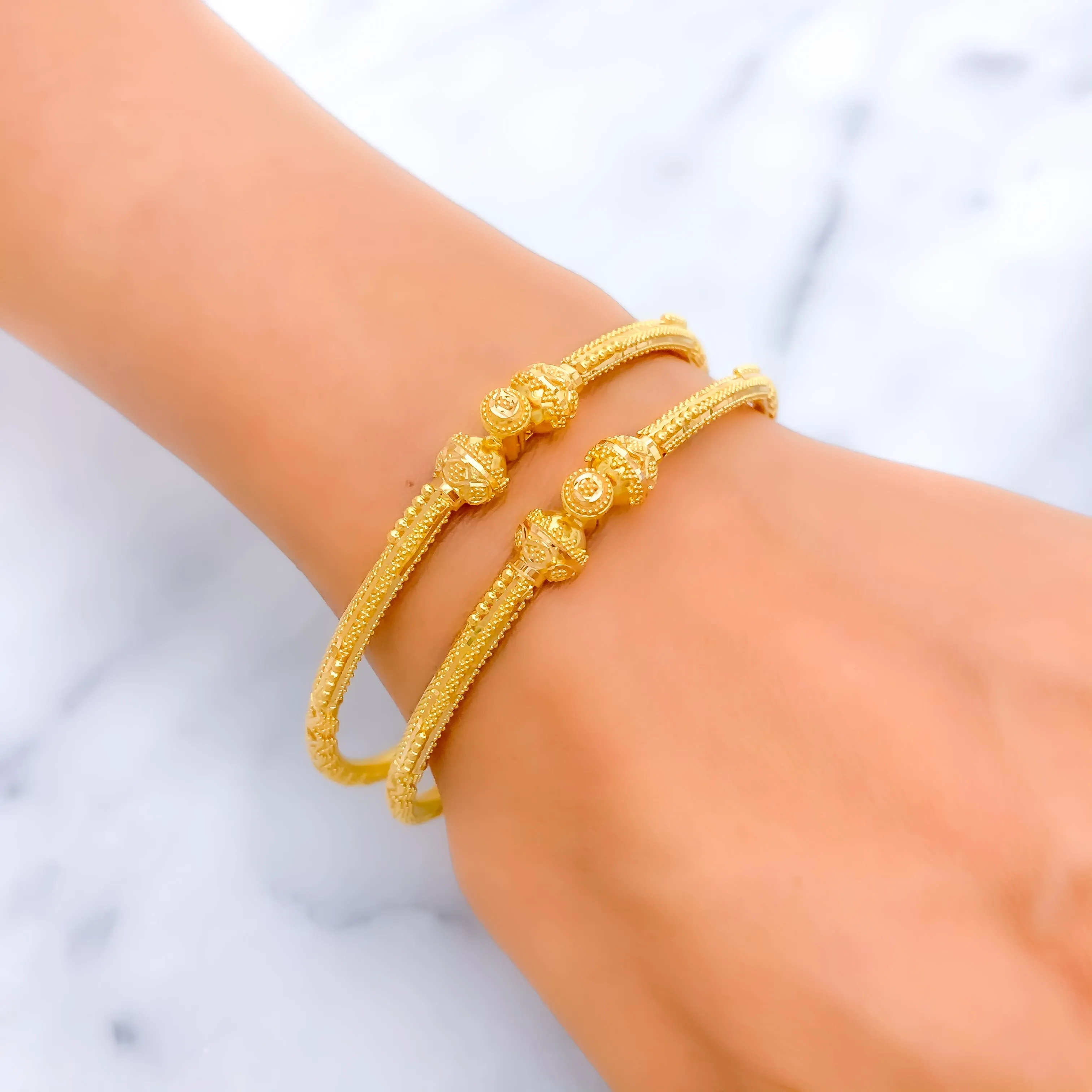 Dapper Detailed 22k Gold Pipe Bangles