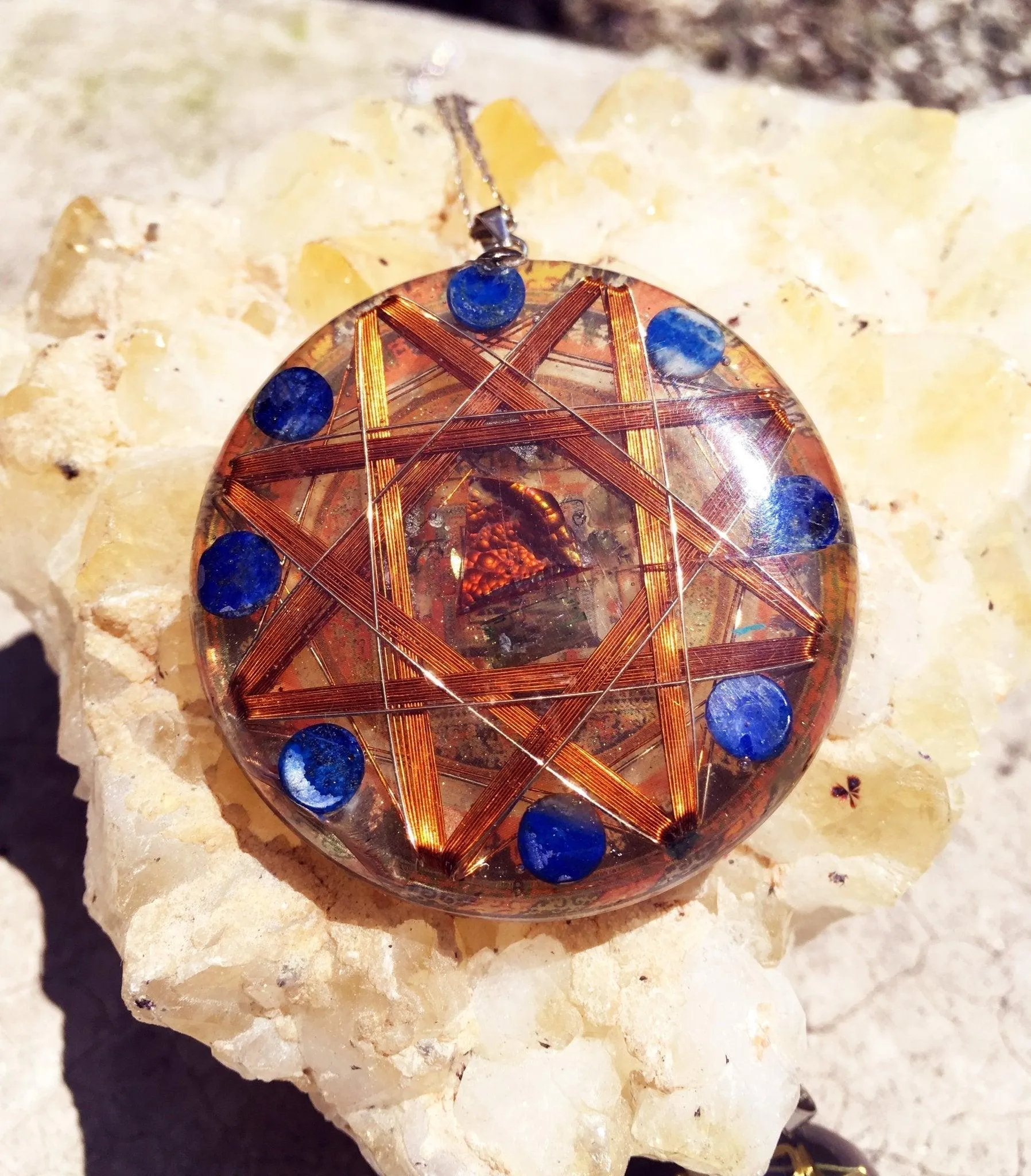Dark Magic Protector Pendant Kalachakra 14k Gold Protective Crystals