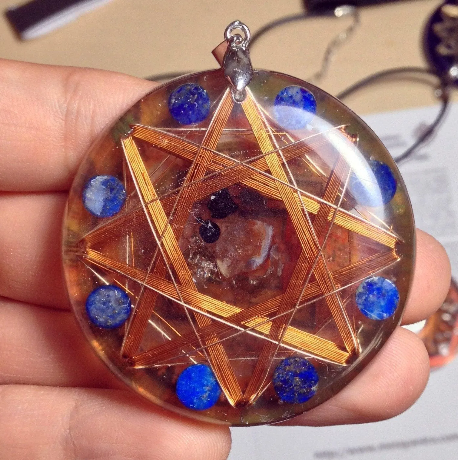 Dark Magic Protector Pendant Kalachakra 14k Gold Protective Crystals