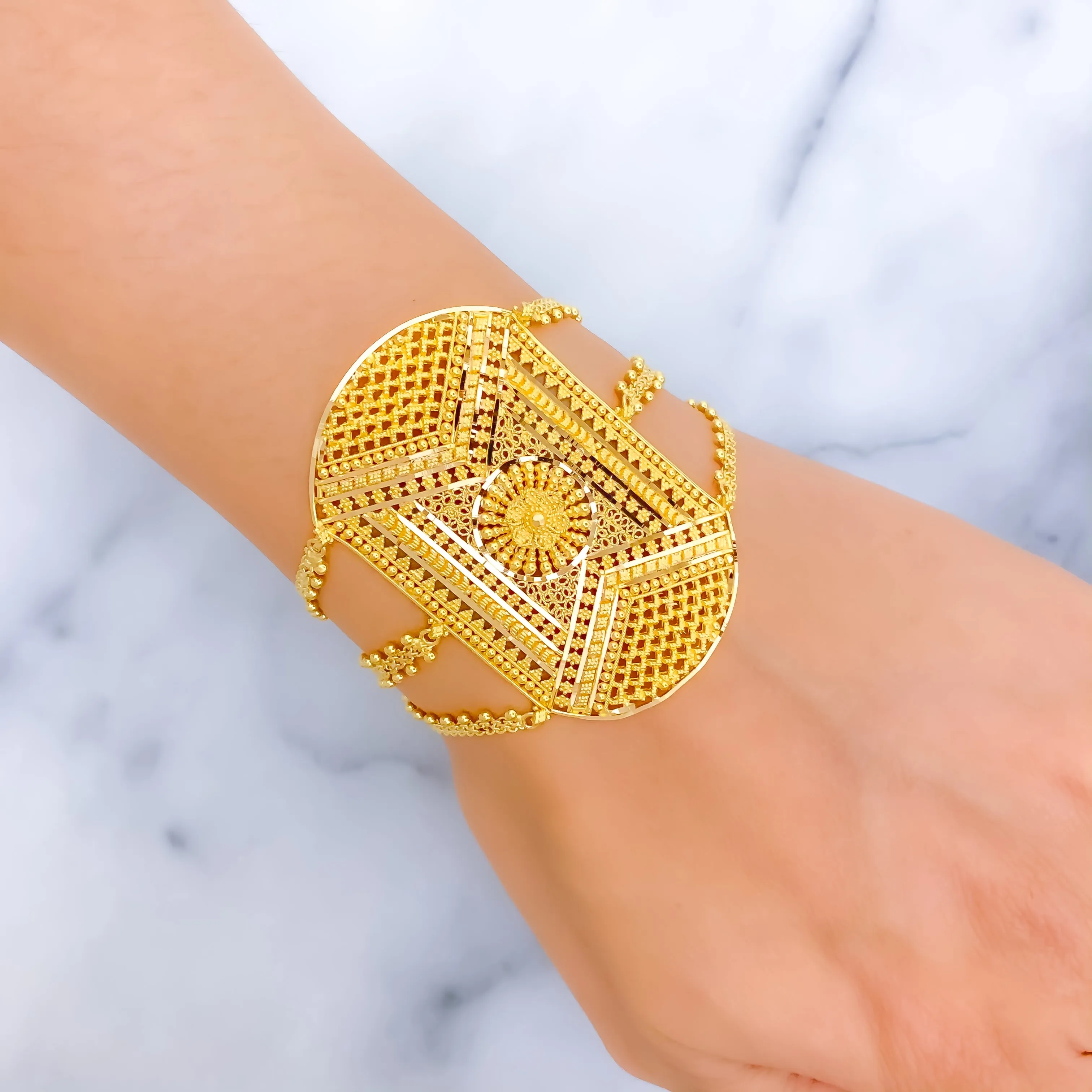Detailed Decorative 22k Gold Statement Bracelet