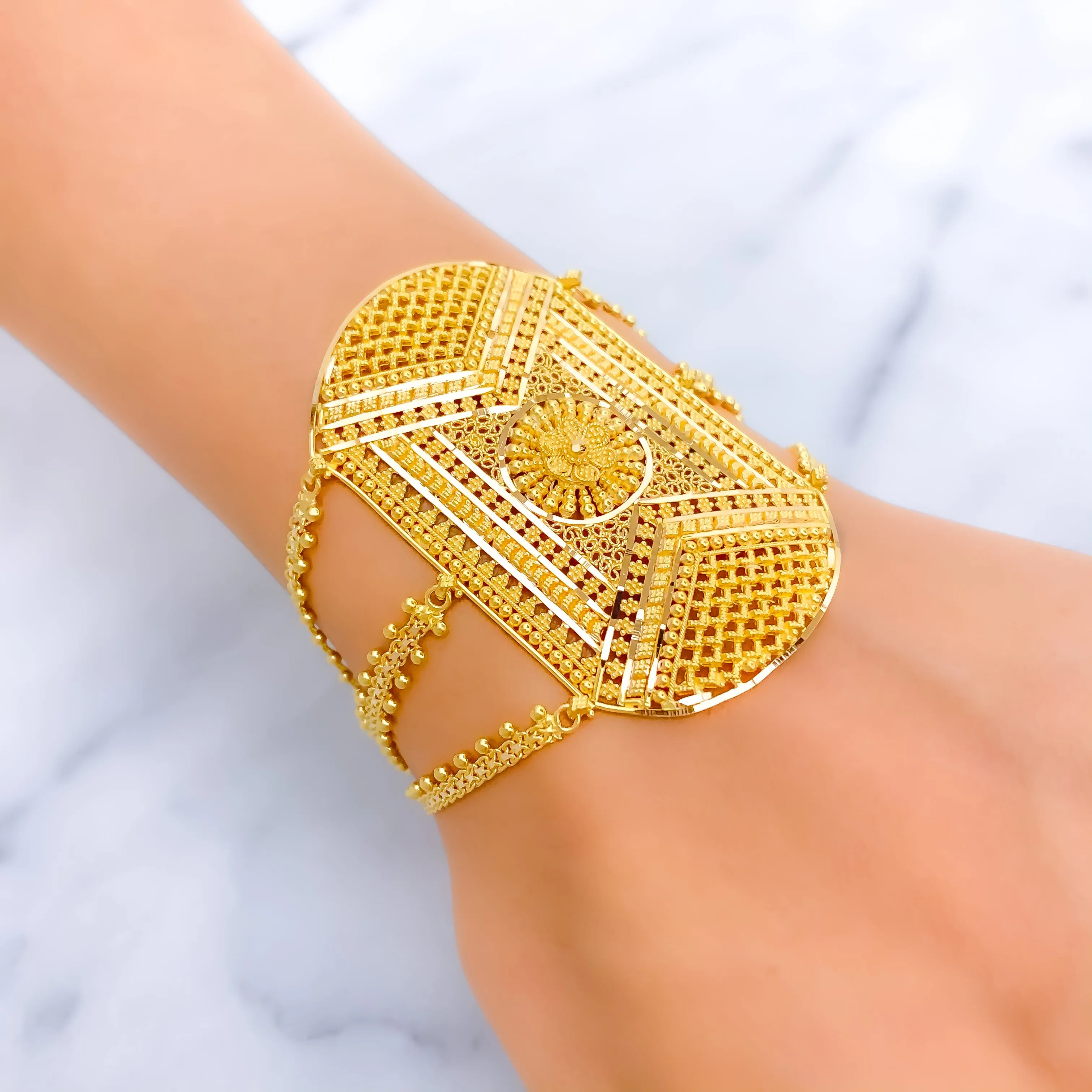 Detailed Decorative 22k Gold Statement Bracelet