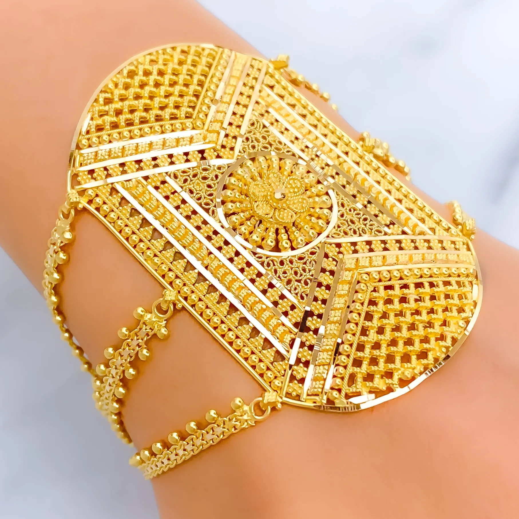 Detailed Decorative 22k Gold Statement Bracelet