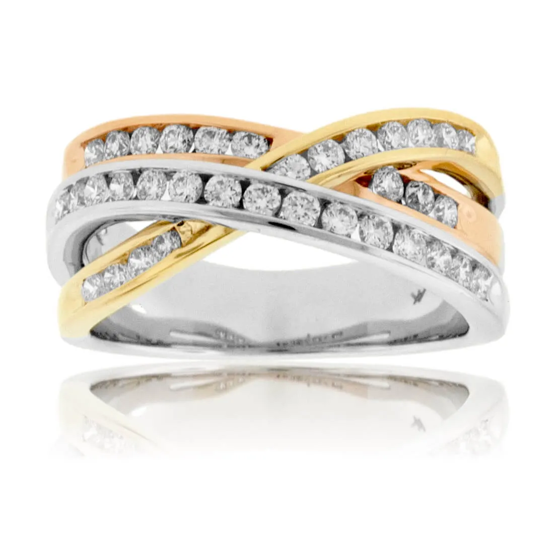 Diamond White, Yellow & Rose Gold Multiple Bypass Ring