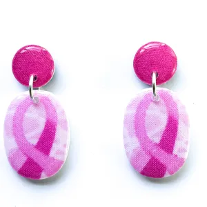 Diana Bower Pink Ribbon Oval Earrings