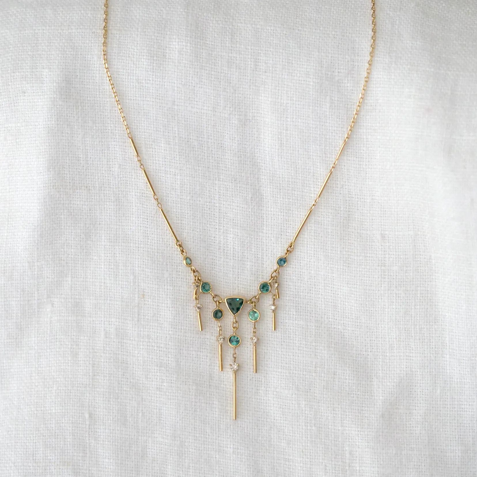 Dream Maker Triangle Tourmaline & Dangling Diamonds Necklace