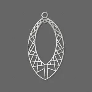 Drop, Lazer Lace™, silver-finished brass, 29x17mm fancy open marquise. Sold per pkg of 20