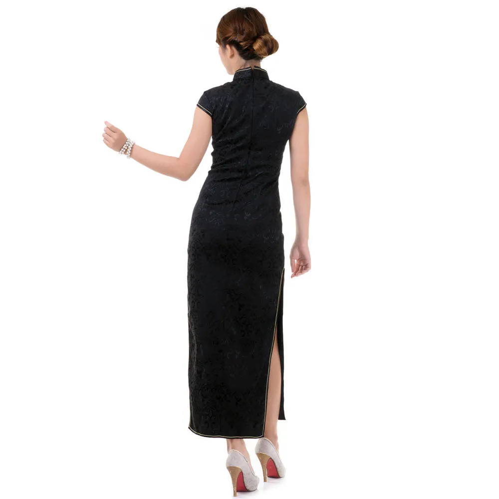 Elegant Black Chinese Qipao Peacock Dress