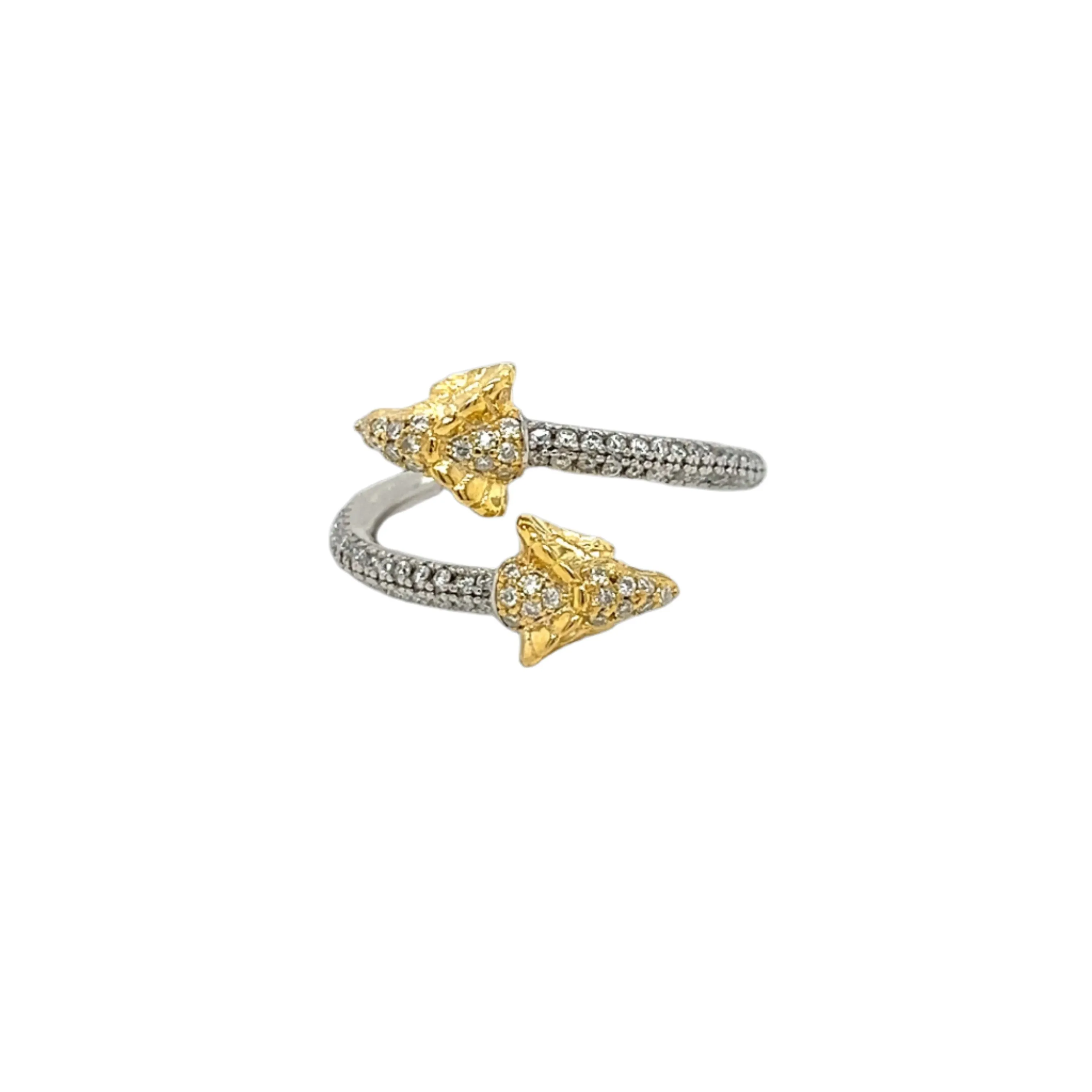 Elegant Dual Goat Head Silver Ring with Cubic Zirconia Accents - C105859