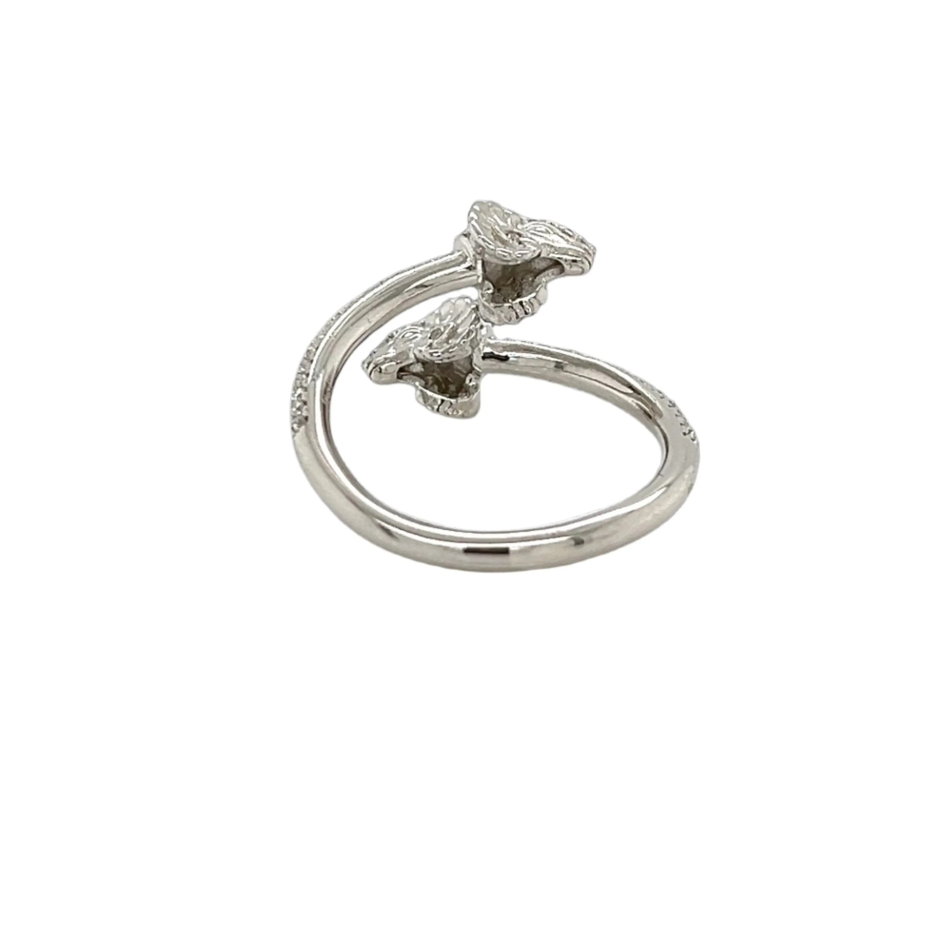 Elegant Dual Goat Head Silver Ring with Cubic Zirconia Accents - C105859