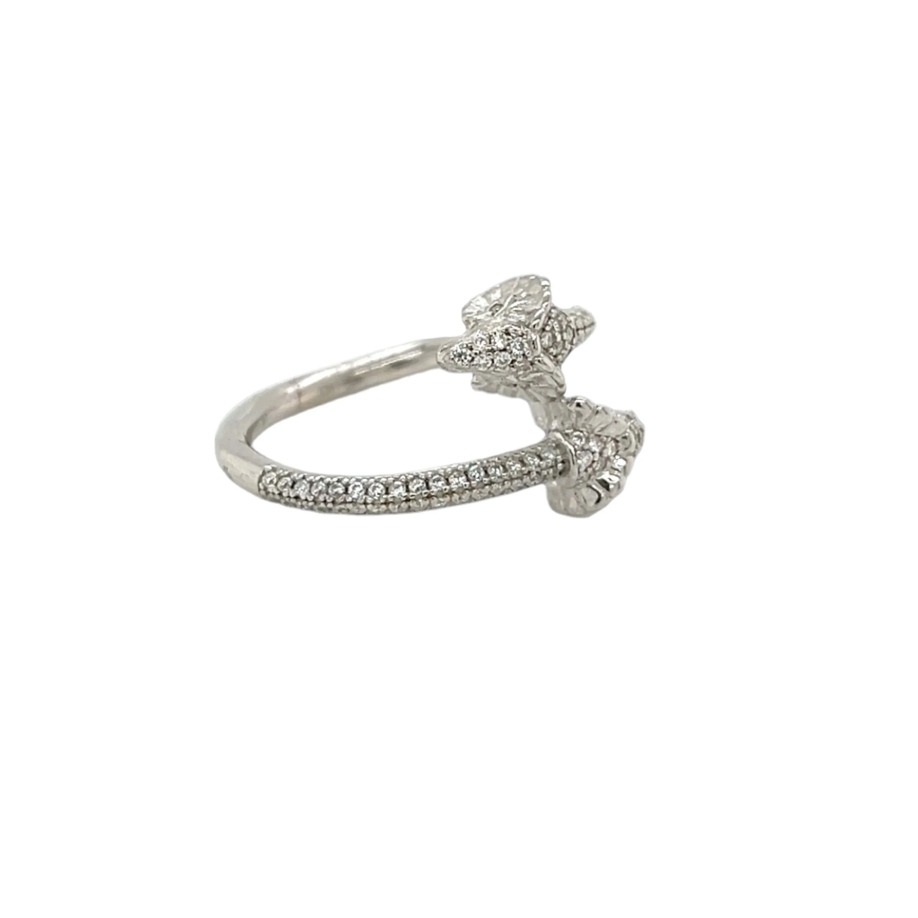 Elegant Dual Goat Head Silver Ring with Cubic Zirconia Accents - C105859