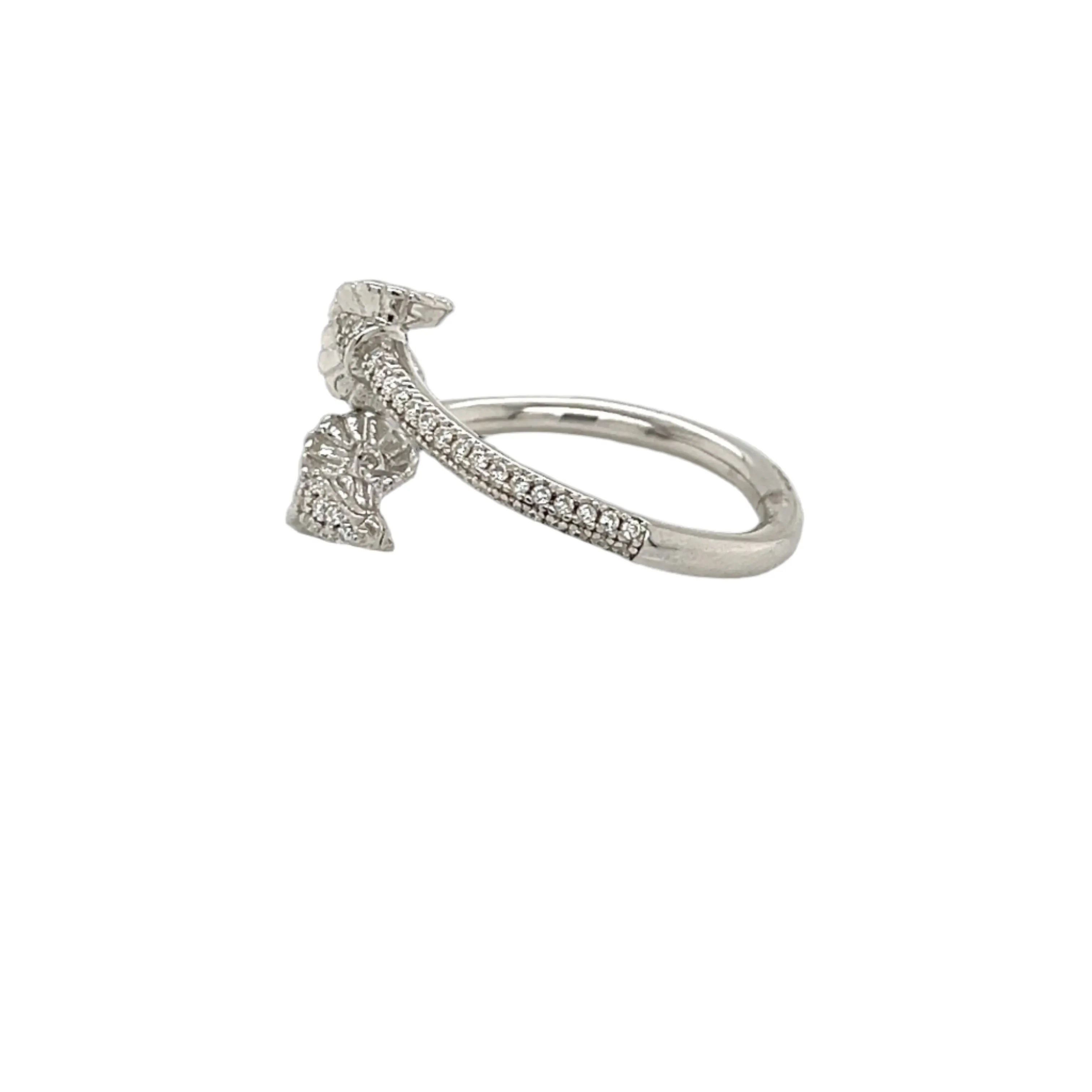 Elegant Dual Goat Head Silver Ring with Cubic Zirconia Accents - C105859
