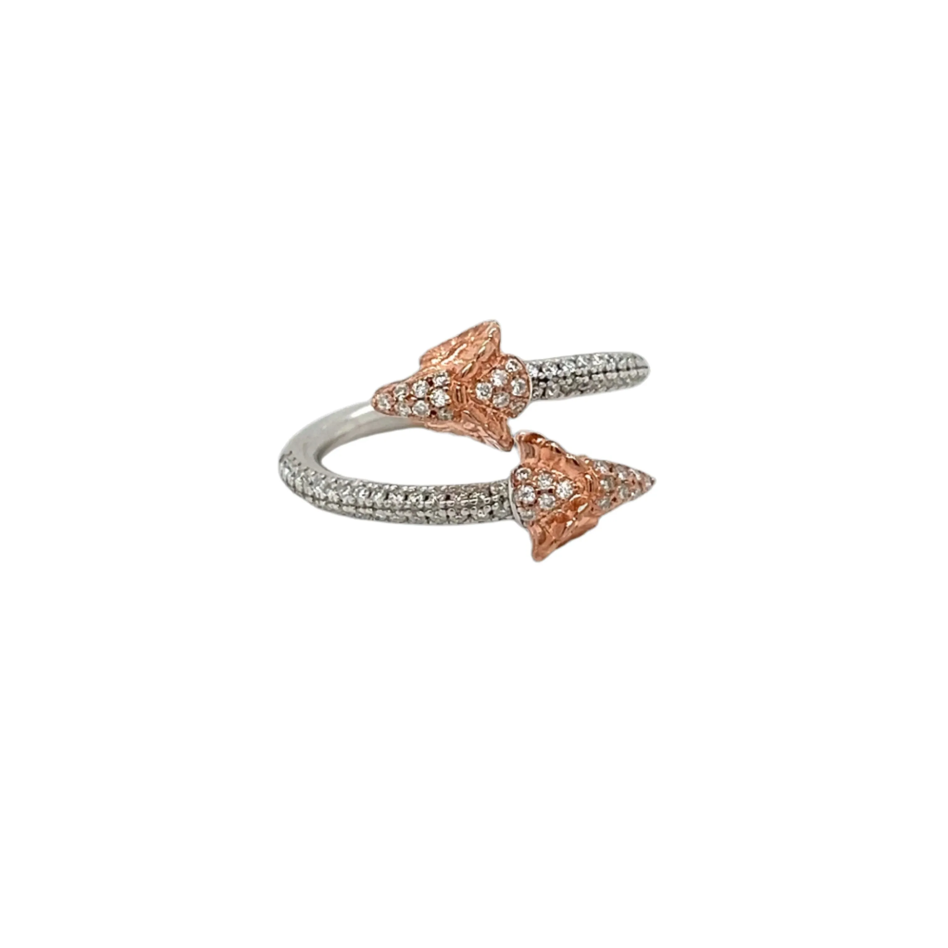Elegant Dual Goat Head Silver Ring with Cubic Zirconia Accents - C105859