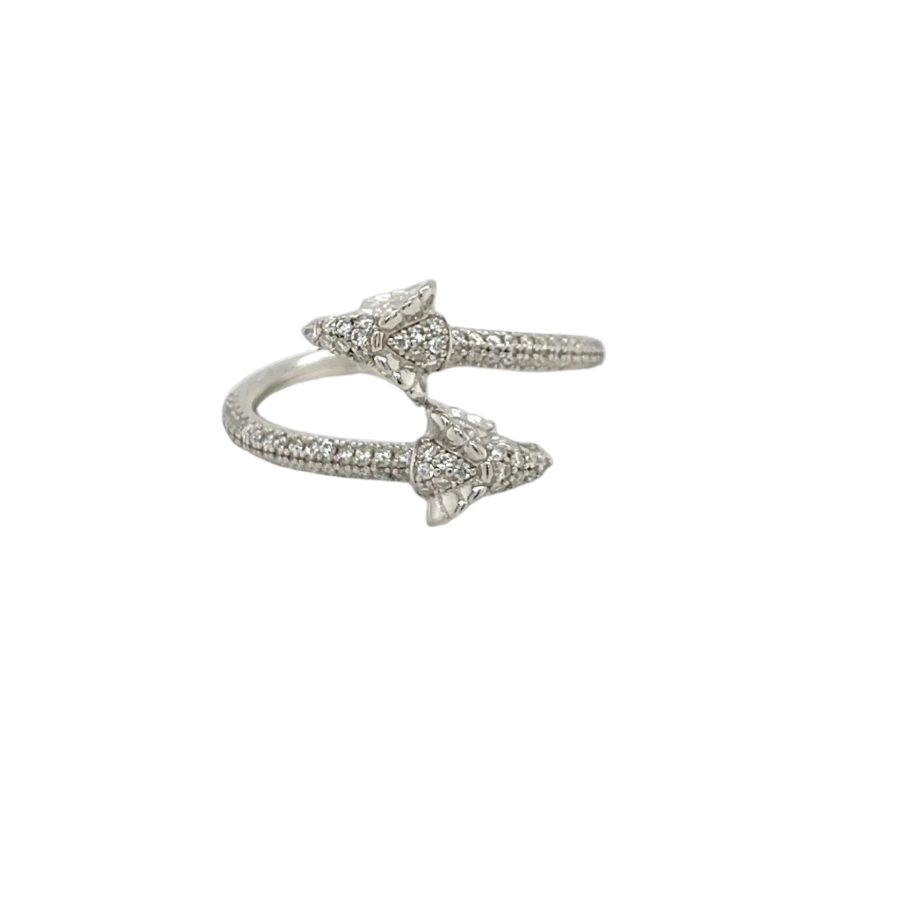 Elegant Dual Goat Head Silver Ring with Cubic Zirconia Accents - C105859