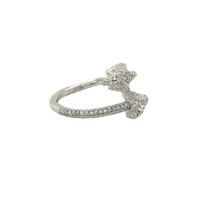 Elegant Dual Goat Head Silver Ring with Cubic Zirconia Accents - C105859
