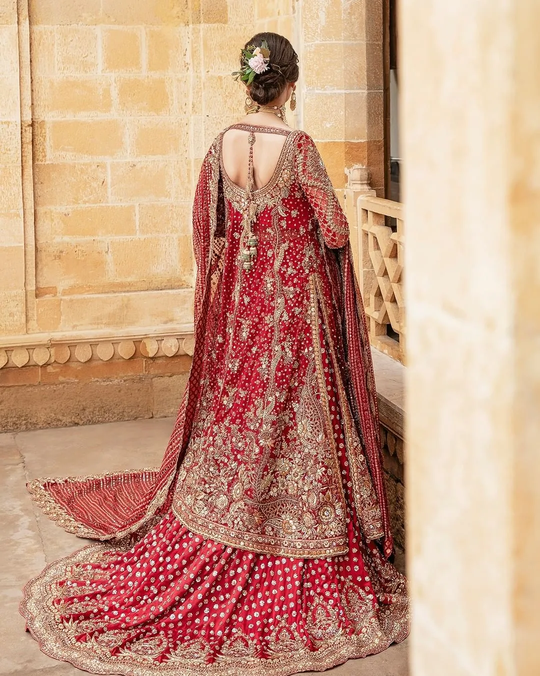 Embellished Lehenga Kameez Red Bridal Dress Pakistani