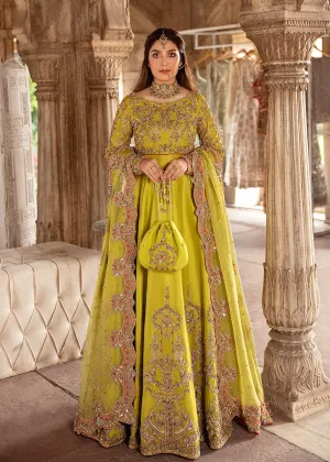 Embellished Royal Green Bridal Dress Pakistani in Premium Raw Silk Lehenga Choli Style Mehndi Dress Online #BS633