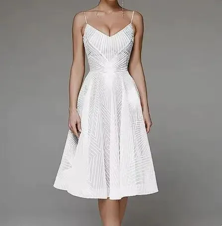 Embroidered Sling Intricate Detailed Evening Dress