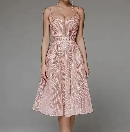Embroidered Sling Intricate Detailed Evening Dress