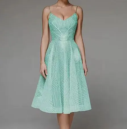 Embroidered Sling Intricate Detailed Evening Dress