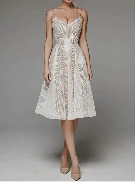Embroidered Sling Intricate Detailed Evening Dress