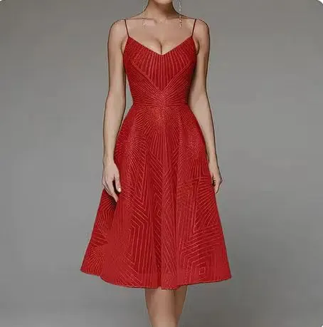 Embroidered Sling Intricate Detailed Evening Dress
