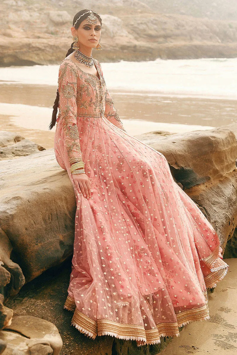 Embroidered Tea Pink Elegant Pakistani Wedding Wear Pishwas Frock