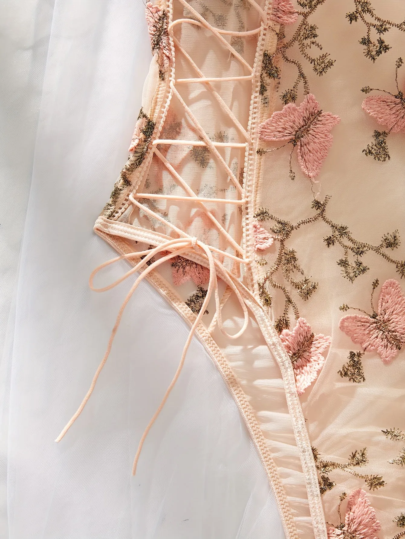 Enchanting Butterfly Embroidered Strappy Teddy Bodysuit - Seductive Lingerie for Women