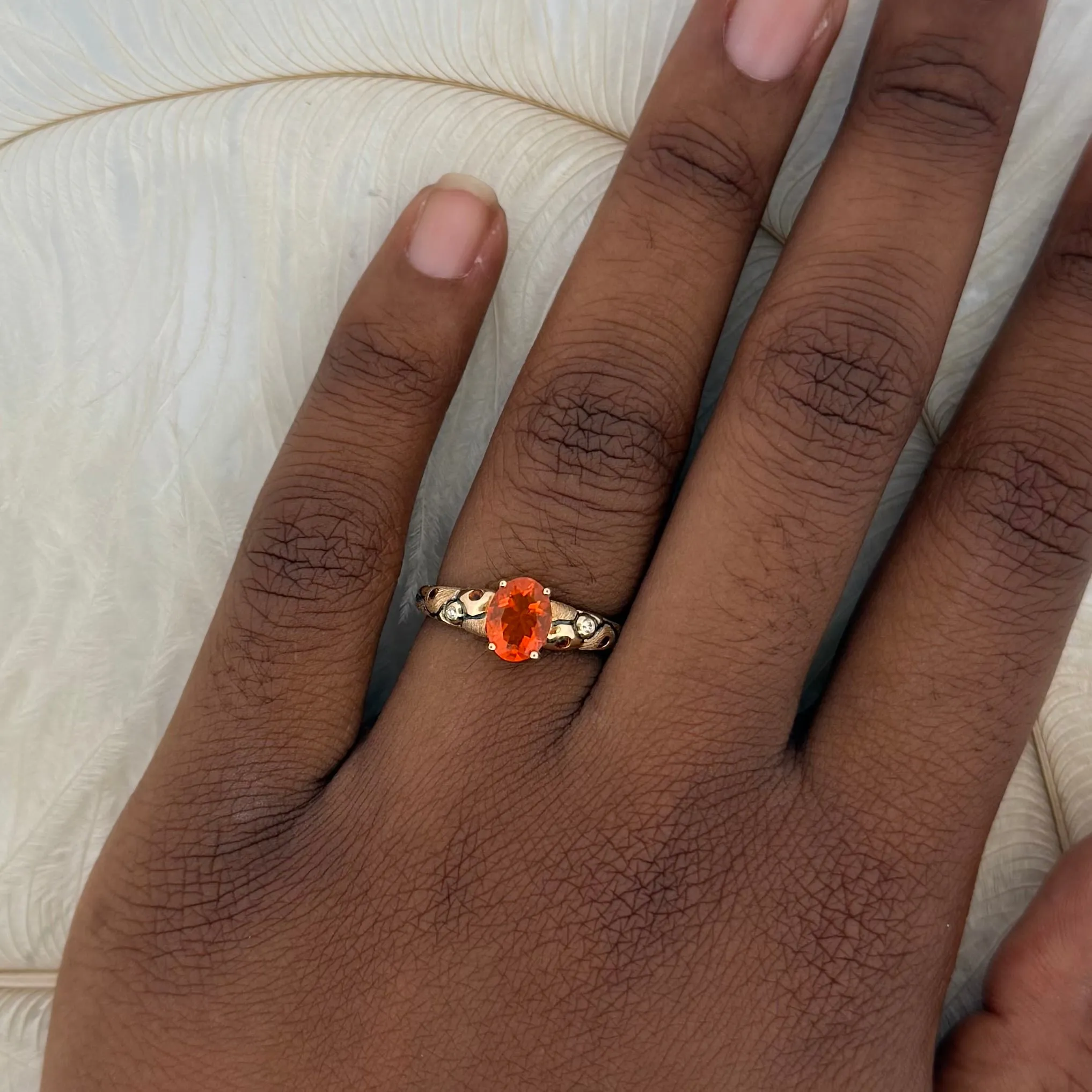 Eternal Flame: Fire Opal & Madeira Citrine 14k Gold Ring size 7