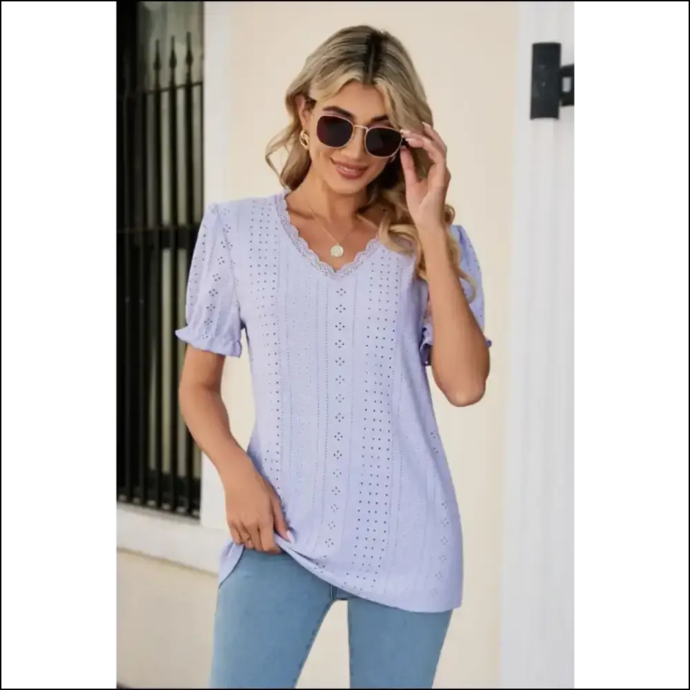 Flirty Eyelet Flounce Sleeve V-Neck Top