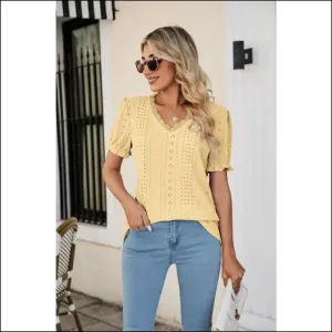 Flirty Eyelet Flounce Sleeve V-Neck Top