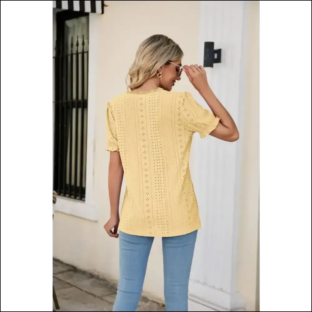 Flirty Eyelet Flounce Sleeve V-Neck Top